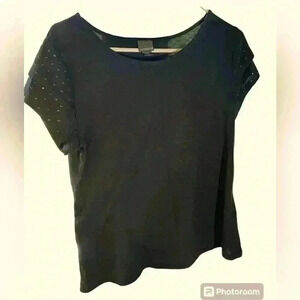 Covington Womens XL Crew Neck Sequined Short Sleeve Black Top